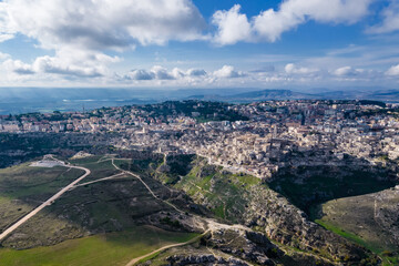 Aerial view of the town of Matera, basilicata, italy