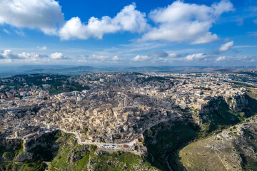 Aerial view of the town of Matera, basilicata, italy