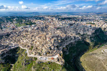 Aerial view of the town of Matera, basilicata, italy