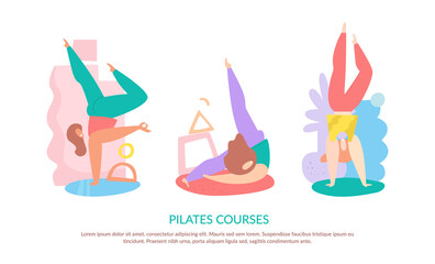 Funny women doing pilates in different poses