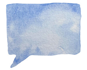 Watercolor blue speech and thought communication bubble isolated on white