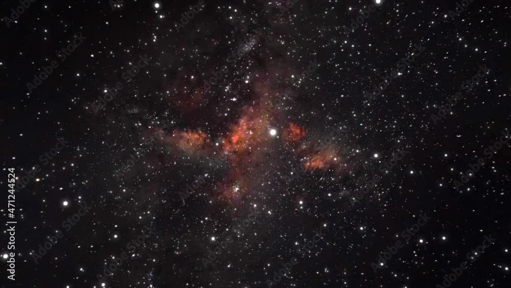 Sticker camera flying through the clouds and star field in outer space. animation of flying through glowing 