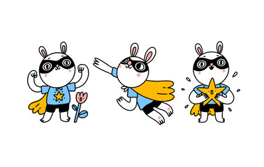 Superhero bunny character, vector illustration