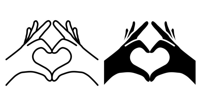 Linear icon. Human hands join fingers in shape of heart. Gesture of friendliness and love. Simple black and white vector isolated on white background