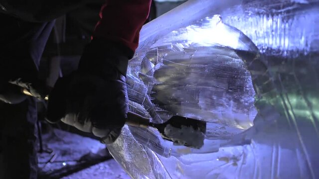 work with ice, ice figures, ice festival in Karelia. Ruskeala