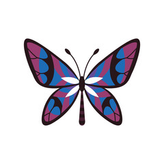 Exotic color butterfly. Hand drawn moth wings or insect. Cartoon tropical animal. Isolated  icon