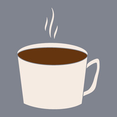 Simple flat clip-art cozy hygge cup of tea, coffee, hot cocoa with steam. Print for banners, web, cards, invitation cards, posters, fabrics, wrapping paper and boxes.