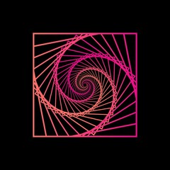 Abstract orange and pink swirl lines spiral spirograph shapes logo on the black background. Vector illustration.