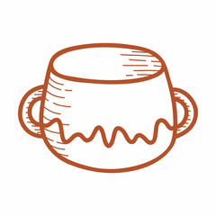 Lines Ceramic dishes, earthenware deep bowl or tureen. Hand drawn vector illustration in doodle style. Isolated element on a white background