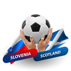 Soccer football competition match, national teams slovenia vs scotland