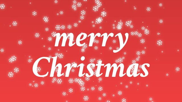 Christmas background with snowflakes on red gradient screen. Footage for wishing, celebrating and happy holidays editing. Wish you merry Xmas animation.