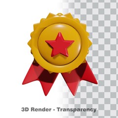 3D Gold medal and ribbon with transparency background