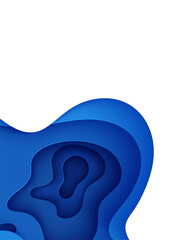 Abstract background with water waves in paper cut style. 3d wallpaper with cut out deep wavy modern cover. Blue color layers with smooth shadow papercut art. Vector illustration, origami shapes