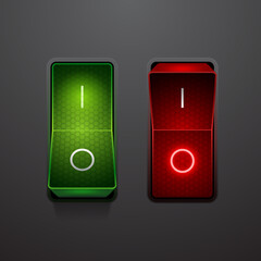 Green and red switch buttons, vector illustration of a toggle switch buttons with glowing effect