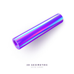 3d render realistic primitive. Glossy holographic geometric shape isolated on white background. Iridescent trendy design, thin film effect. Vector.