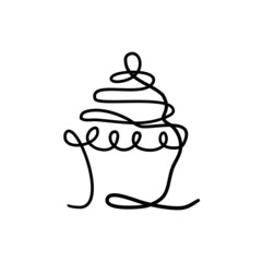 Vector illustration of a cupcake isolated on a white background. Line art.