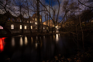 Fototapeta premium view of the river view of the old town, Akerselva, Oslo, Norway