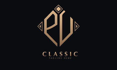 Alphabet PU or UP diamond illustration monogram vector logo template