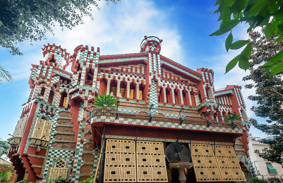 Barcelona, Spain - September 22, 2021: Casa Vicens in Barcelona. It is the first masterpiece of Antoni Gaudí. Built between 1883 and 1885 as a summer house for the Vicens family