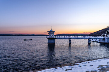 Fototapeta premium Scenery of Jingyuetan National Forest Park in Changchun, China after snow
