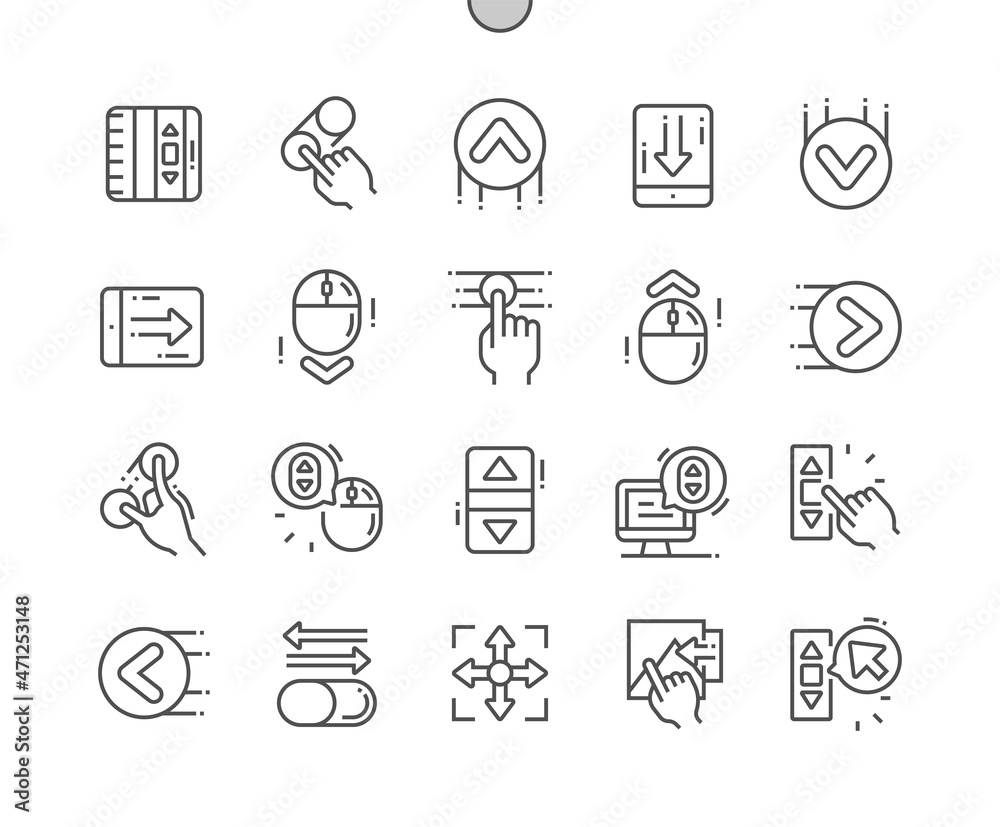 Poster scroll down. move left and right. zoom in and out. scrolling on computer. gesture, application and b