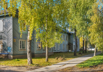 Naklejka premium View of typical street in Plesetsk. Russia