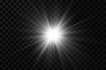 Glow effect. Star sparkles on a transparent background. Vector illustration. the sun