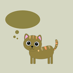 Cute graphic cartoon cat  with message  on beige isolated background. greeting card illustration.