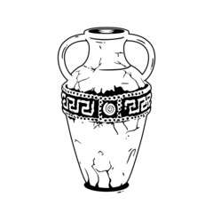 Antique vase in the Greek style. Greek pottery with ornaments. Isolated on a white background.