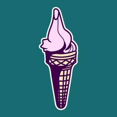 Illustration of ice cream in a waffle cup. Retro style.