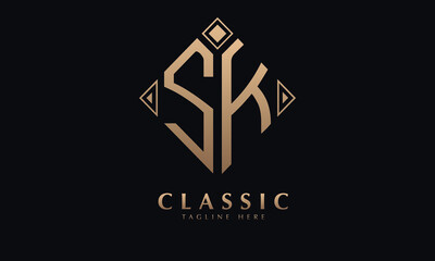 Alphabet SK or KS diamond illustration monogram vector logo template