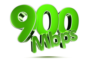 900 Mbps green 3D illustration on white background with clipping path.