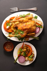 roasted chicken with vegetables- top view