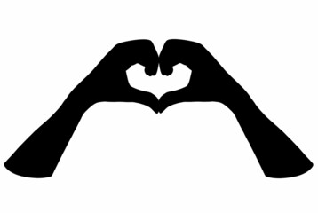 Hands silhouette folded in the shape of a heart. Self-love and Support, Valentine Day. Light skin, mutalka. Hand drawn vector illustration isolated on white background