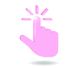 Pointing hand clicks icon. Clock business concept. 3d vector illustration in pacific pink colors.