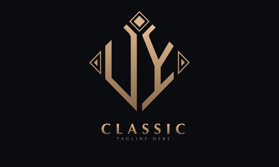 Alphabet UY or YU diamond illustration monogram vector logo template