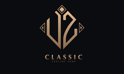 Alphabet UZ or ZU diamond illustration monogram vector logo template