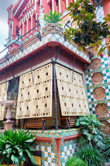 Terrace on the facade of Casa Vicens in Barcelona.  Casa Vicens in Barcelona is the first...