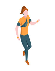 People in park isometric. Woman engaged in sports walking. Active living recreation activities. Spending free time usefully.  character isolated on white