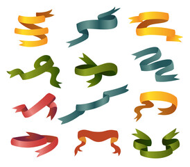 Different retro ribbons set. Icons collection on white background. Curved textile symbols. Flat  isolated banners