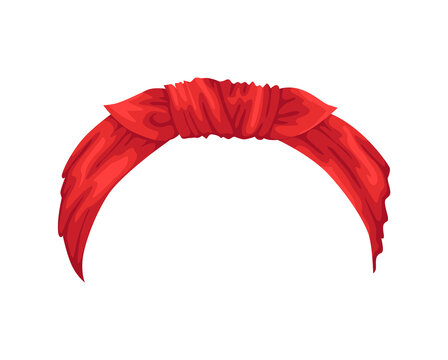 Retro headband for woman. Mockup of decorative hair knott. Red bandana windy hair dressing. Tied handkerchief for hairstyle