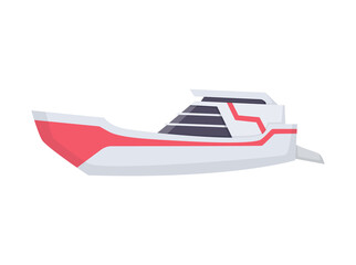 Water speedboat. Ship boat side view isolated on white background. Fast commercial ship, for ocean water. Isolated transport icon