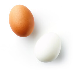 Boiled eggs isolated on white, from above
