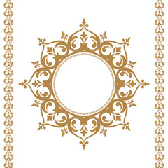 Decorative frame Elegant vector element for design in Eastern style, place for text. Floral beige and white border. Lace illustration for invitations and greeting cards