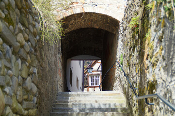 Fototapeta premium an old quaint narrow street in Bregenz (Austria) on sunny spring day 