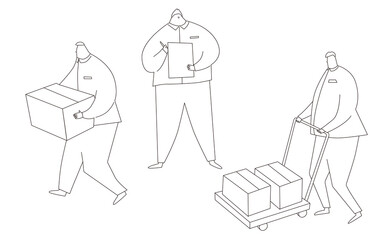 Line drawing illustration of a working person.