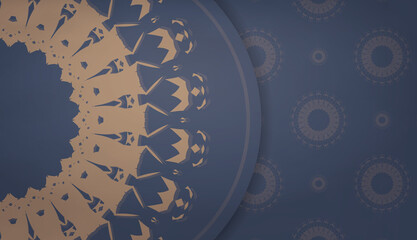 Blue color banner template with mandala brown ornament for design under your text