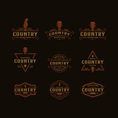 Set of Classic Vintage Retro Label Badge for Country Guitar Music Western Saloon Bar Cowboy Logo Design Template