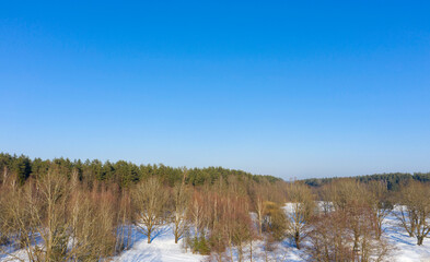 A winter landscape, aerial view.