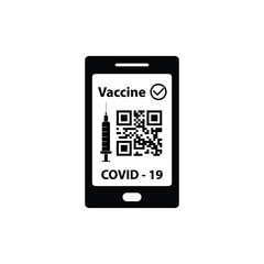 corona virus vaccination passport.   smartphone app vaccin certificate covid 19 icon vector 